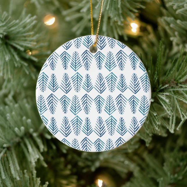 Watercolor Pine trees pattern - dark teal Ceramic Ornament (Tree)