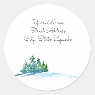 'Watercolor Pine Trees Snowscape' Address Labels