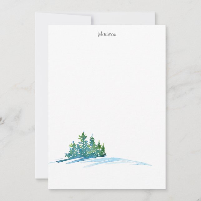 Watercolor Pine Trees Snowscape Card (Front)