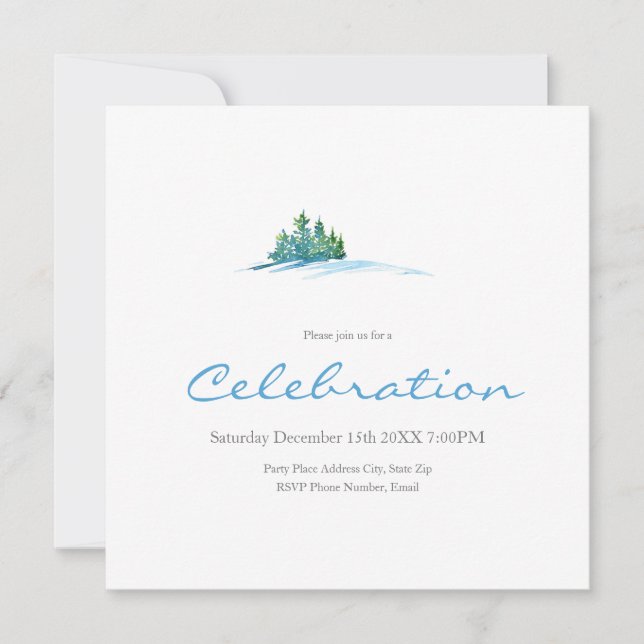 Watercolor Pine Trees Snowscape Invitation (Front)