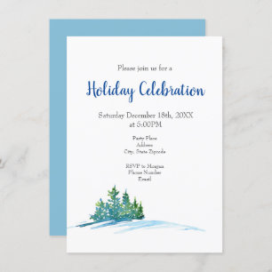 Watercolor Pine Trees Snowscape Invitation