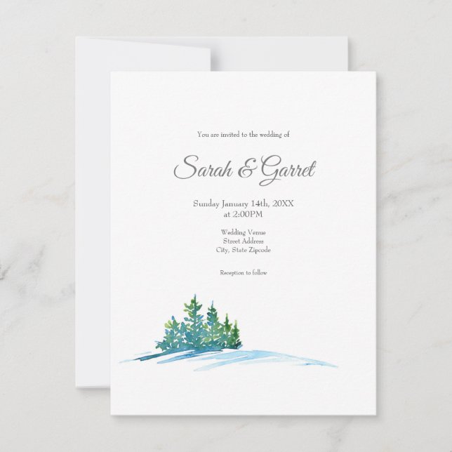 Watercolor Pine Trees Snowscape Invitation (Front)