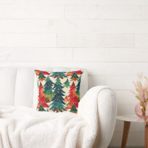 Watercolor Pine Trees Throw Pillow