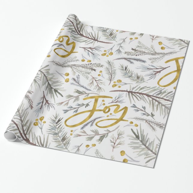 Watercolor Pine Twigs Wrapping Paper (Unrolled)