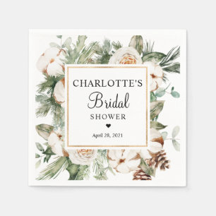 Watercolor Pine & Winter Greenery Bridal Shower Napkin