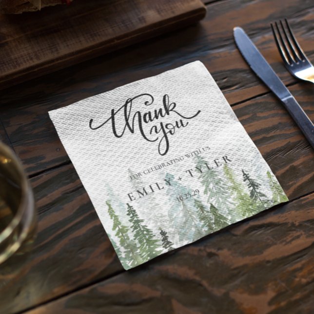Watercolor Pine Woods Forest Wedding Custom Napkin (Creator Uploaded)
