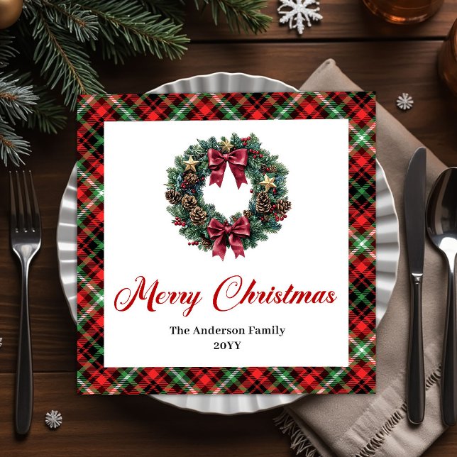 Watercolor Pine Wreath Christmas Napkin Design (Watercolor Pine Wreath Christmas Napkin Design)