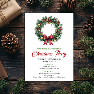 Watercolor Pine Wreath Christmas Party Card