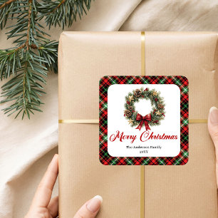 Watercolor Pine Wreath Christmas Sticker Design