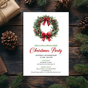 Watercolor Pine Wreath Red Green Party Invite