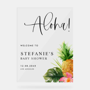 Watercolor Pineapple Aloha Baby Shower Welcome Acrylic Sign