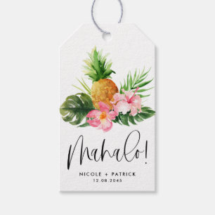 Watercolor Pineapple and Hibiscus Mahalo Wedding Gift Tags