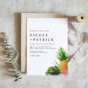 Watercolor Pineapple and Hibiscus Tropical Wedding Invitation