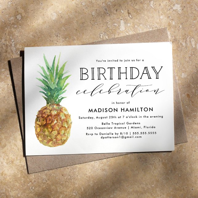 Watercolor Pineapple | Birthday Party Invitation (Creator Uploaded)