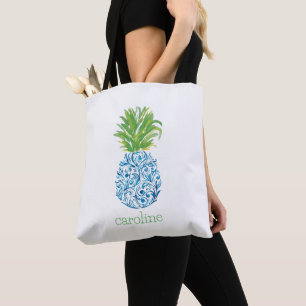 Watercolor Pineapple Chinoiserie Personalised Tote Bag