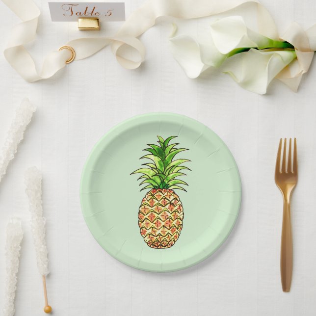 watercolor pineapple drawing paper plate (Wedding)