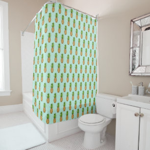 watercolor pineapple drawing shower curtain