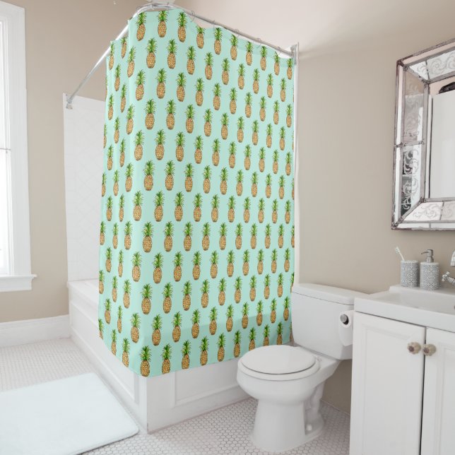 watercolor pineapple drawing shower curtain (In Situ)