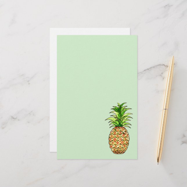 watercolor pineapple drawing stationery (Front/Back In Situ)