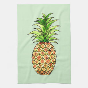 watercolor pineapple drawing tea towel