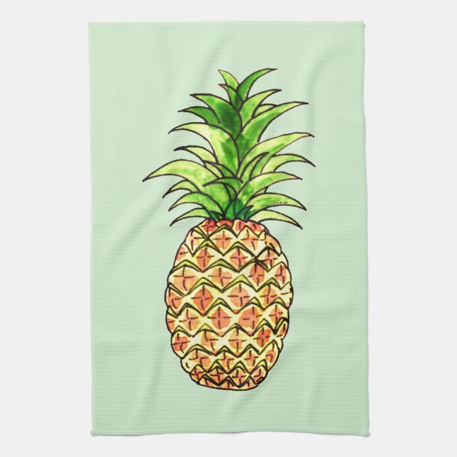 watercolor pineapple drawing tea towel (Vertical)