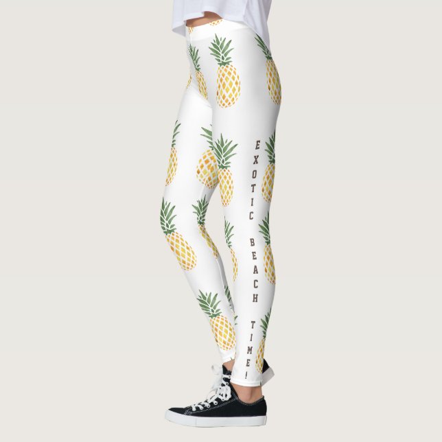 Watercolor Pineapple Exotic Beach Time Leggings (Left)