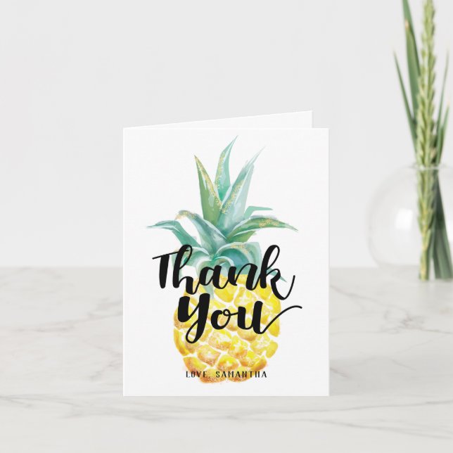 Watercolor Pineapple Folded Thank You Note Card (Front)