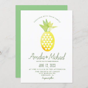 Watercolor Pineapple Geometric Tropical Wedding Invitation