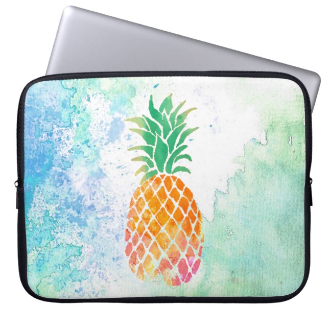 watercolor pineapple laptop sleeve (Front)