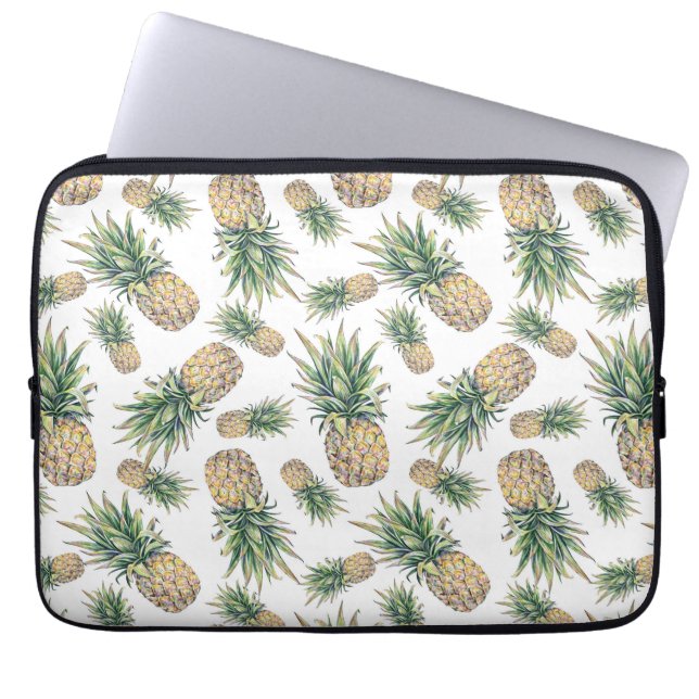 Watercolor Pineapple Pattern Laptop Sleeve (Front)