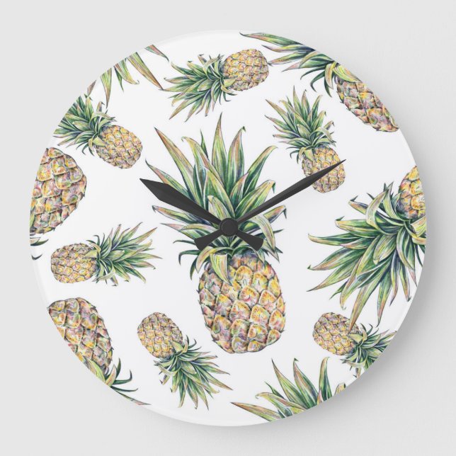 Watercolor Pineapple Pattern Large Clock (Front)