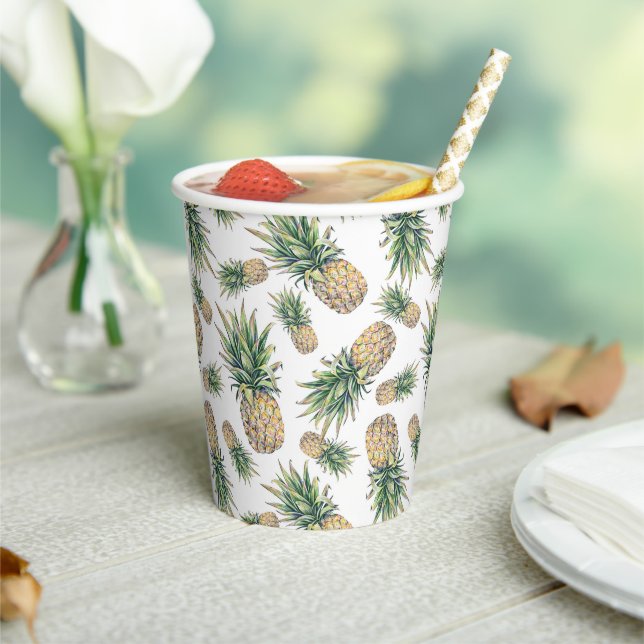 Watercolor Pineapple Pattern Paper Cups (Insitu)