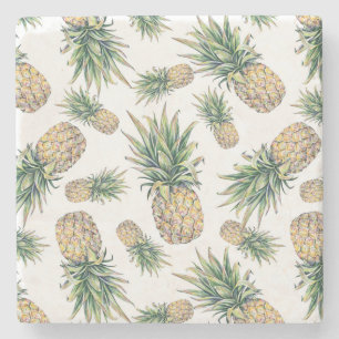 Watercolor Pineapple Pattern Stone Coaster