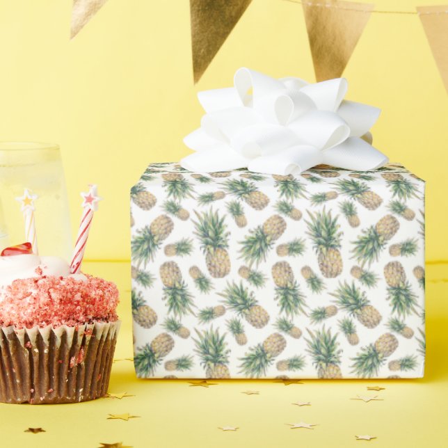 Watercolor Pineapple Pattern Wrapping Paper (Birthday Party)