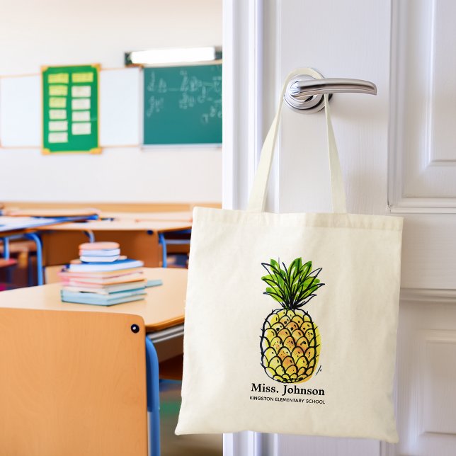 Watercolor Pineapple Personalized Teacher Tote Bag (Watercolor Pineapple Personalized Teacher Tote Bag)