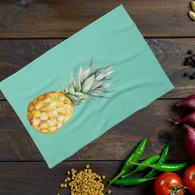 Watercolor Pineapple Summer Tropical Blue Tea Towel (Creator Uploaded)