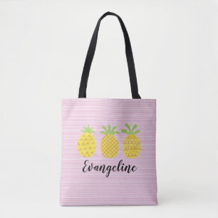 Watercolor Pineapple Trio with Pink Pinstripe   Tote Bag