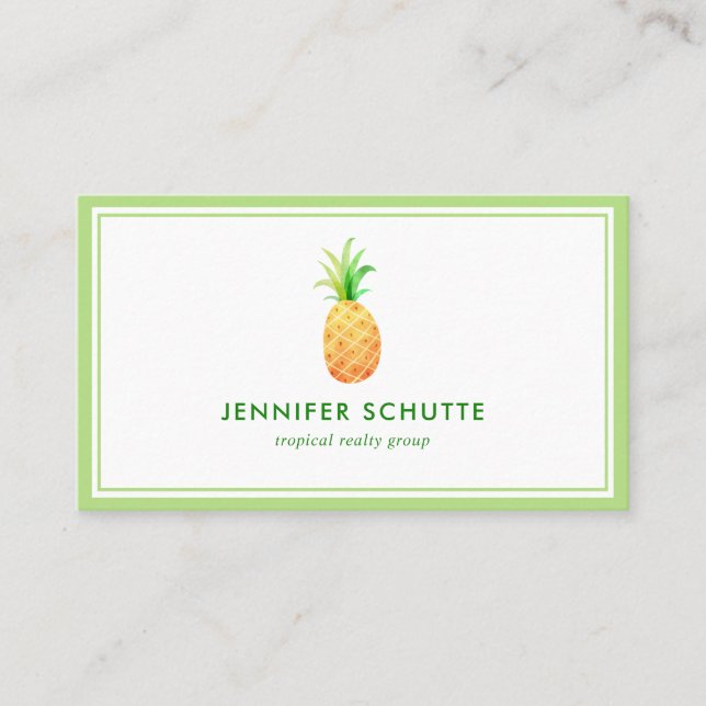 Watercolor Pineapple Tropical Beach Real Estate Business Card (Front)