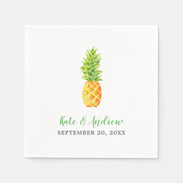 Watercolor Pineapple Wedding Napkin (Front)