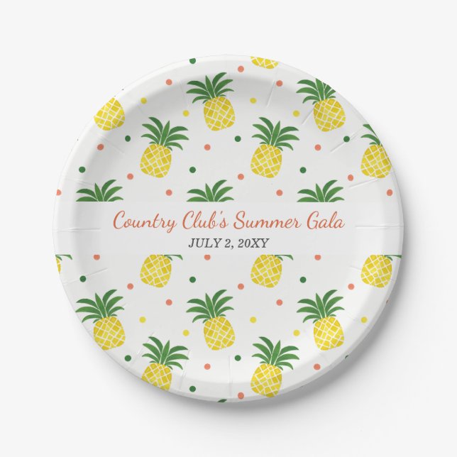 watercolor pineapples pattern paper plate (Front)