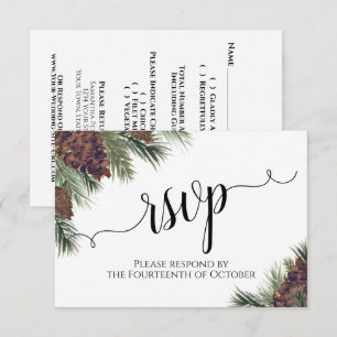 Watercolor Pinecones & Greenery Rustic Wedding RSVP Card