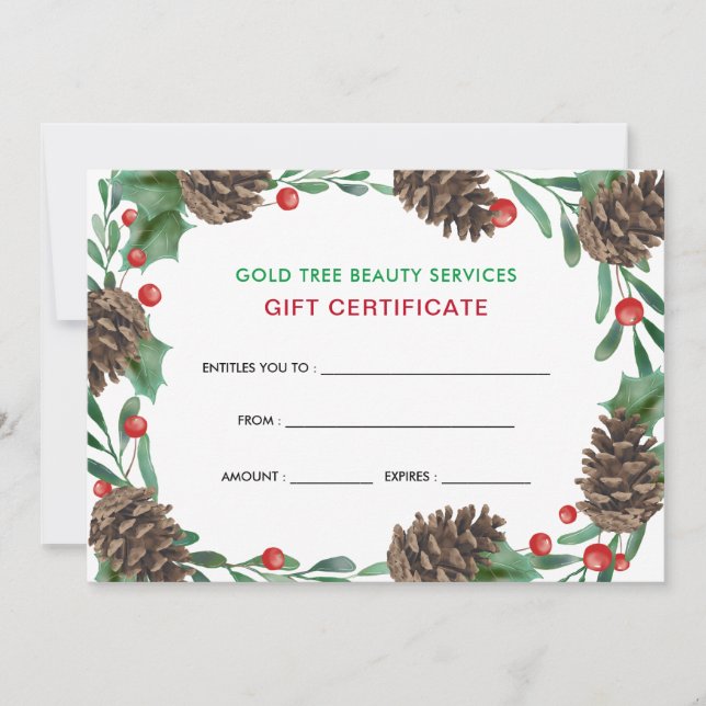 Watercolor Pinecones Holiday | Gift Certificate (Front)
