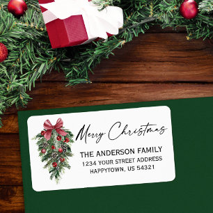 Watercolor Pines Calligraphy Ink Christmas Address Label