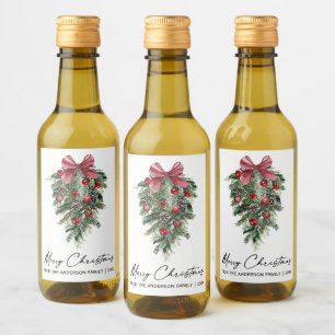 Watercolor Pines Calligraphy Ink Christmas Mini Wine Label
