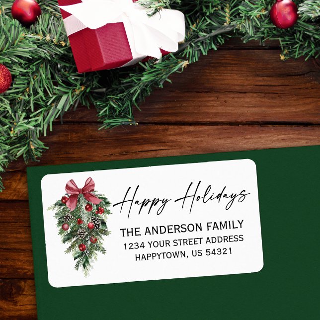 Watercolor Pines Calligraphy Ink Holiday Address Label (Customize to change text size, color or text style.)