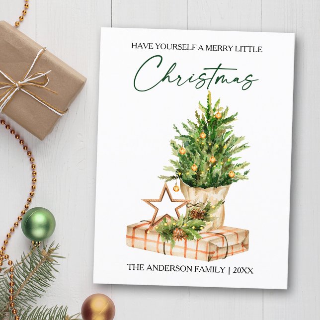 Watercolor Pines Calligraphy Ink Script Holiday (Customize to change your personalized text size or text style)