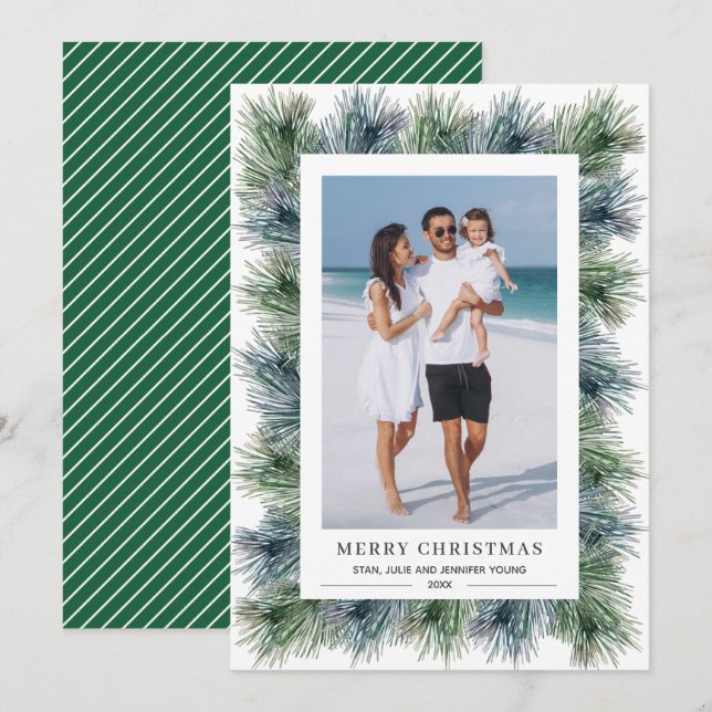 Watercolor Pines Christmas Photo Holiday Card (Front/Back)