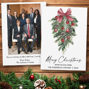 Watercolor Pines Company Photo Back Christmas Holiday Card