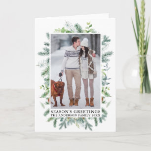 Watercolor Pines Frame Season's Greetings Fold Holiday Card