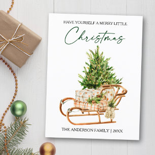 Watercolor Pines Sleigh Calligraphy Ink Holiday